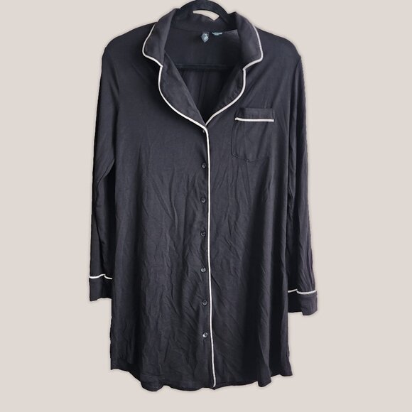 Cynthia Rowley Sleepwear Black and White Pinstripe Button Down Pajama Nightgown - Picture 1 of 5